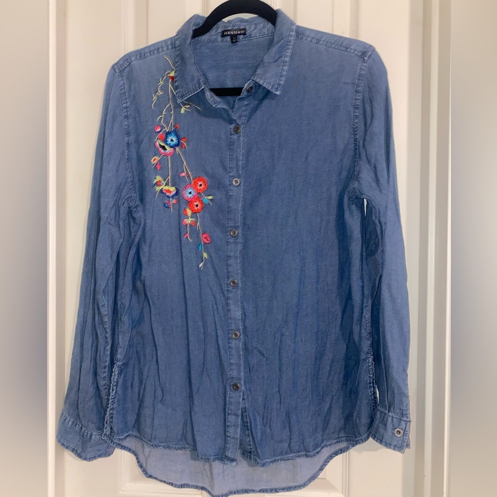 Hannah Classic Embroidered Blue Denim Shirt